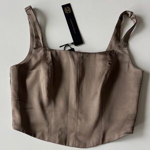 NWT House of Harlow 1960 x Revolve taupe satin corset crop top